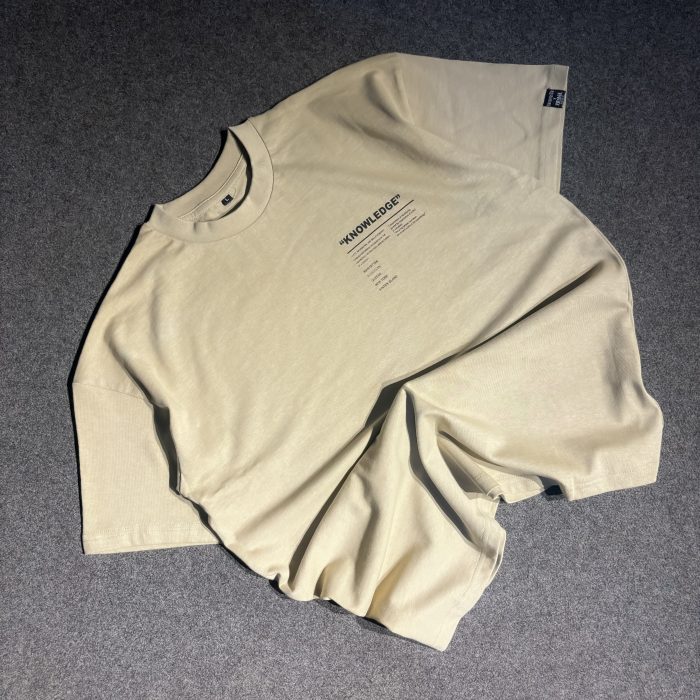 "KNOWLEDGE" Beige Oversized Tshirt