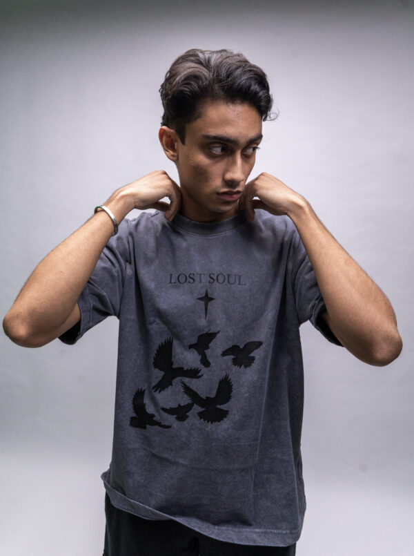 "LOST SOUL" Coal Oversized Acid Washed Tshirt - Image 3