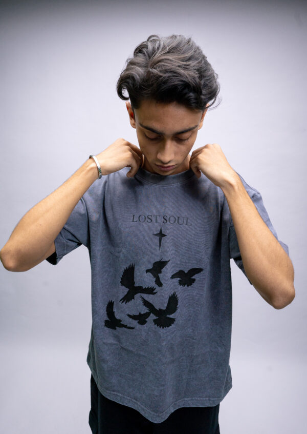 "LOST SOUL" Coal Oversized Acid Washed Tshirt - Image 2