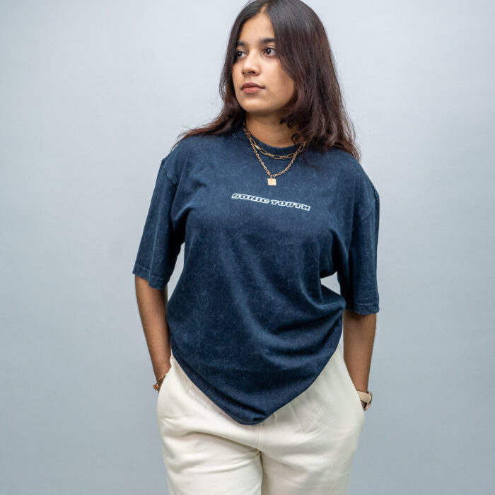 "SONIC YOUTH" Navy Blue Oversized Acid Washed Tshirt