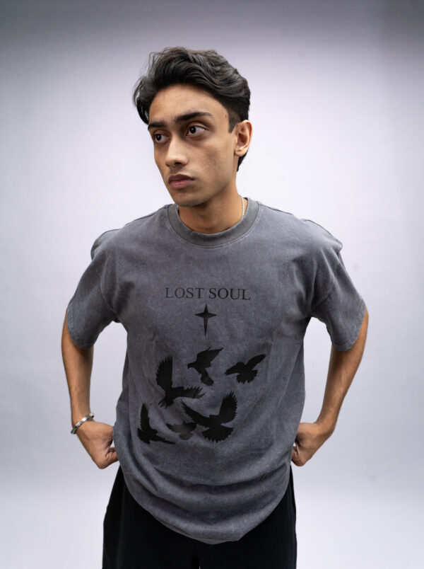"LOST SOUL" Coal Oversized Acid Washed Tshirt