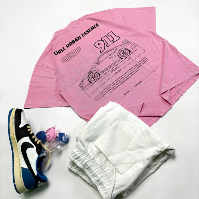 "Porche 911" Hot Pink Oversized Acid Washed Tshirt