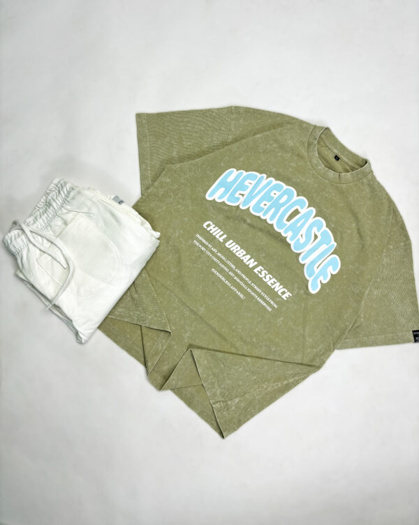 "HC" Puff Printed Mint Oversized Acid Washed Tshirt