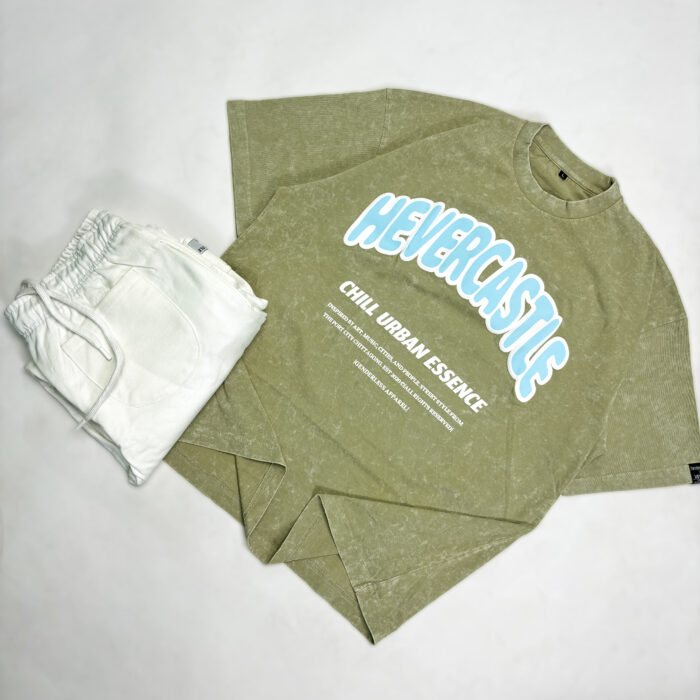 "HC" Puff Printed Mint Oversized Acid Washed Tshirt