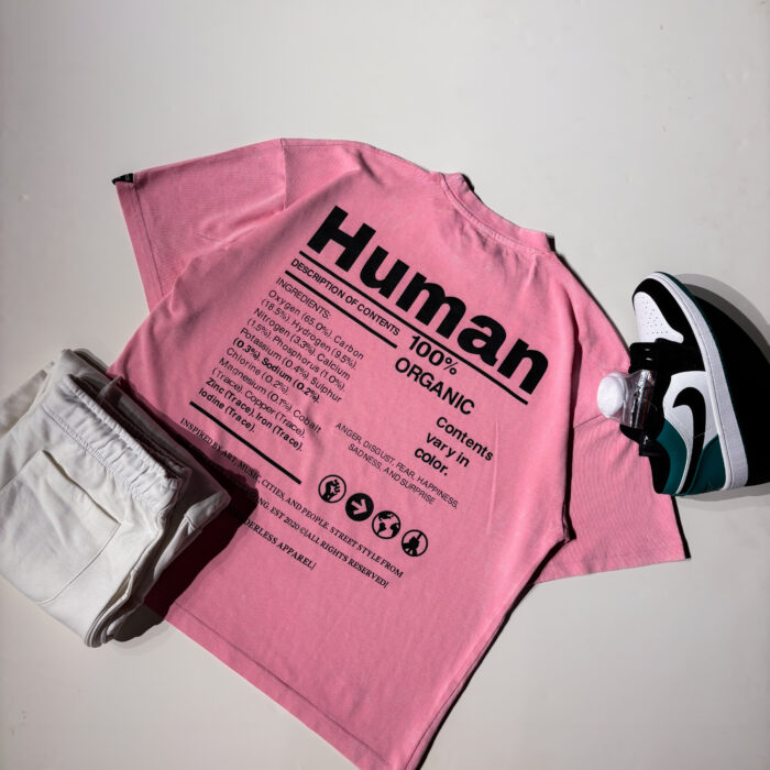 "HUMAN" Hot Pink Oversized Acid Washed Tshirt