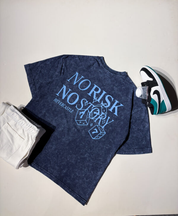 "NO RISK" Navy Blue Oversized Acid Washed Tshirt