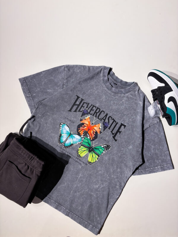 "Butterflies" Coal Oversized Acid Washed Tshirt