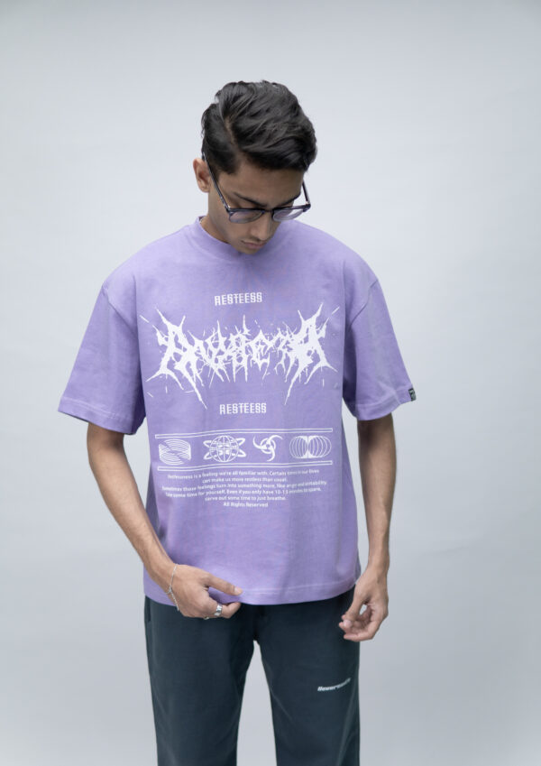 "RESTLESS" Lavender Oversized Tshirt - Image 2