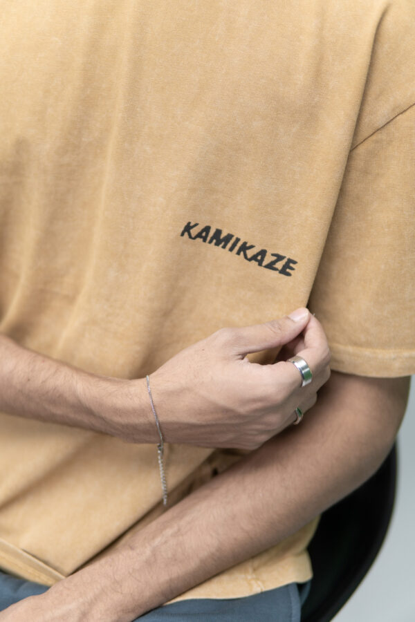 "KAMIKAZE" Khaaki Oversized Acid Washed Tshirt - Image 2