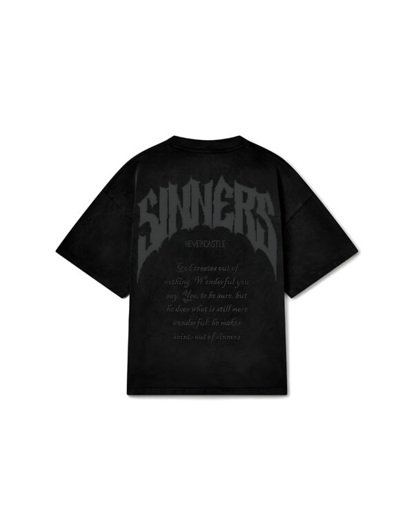 "SINNERS" Black Oversized Acid Washed Tshirt