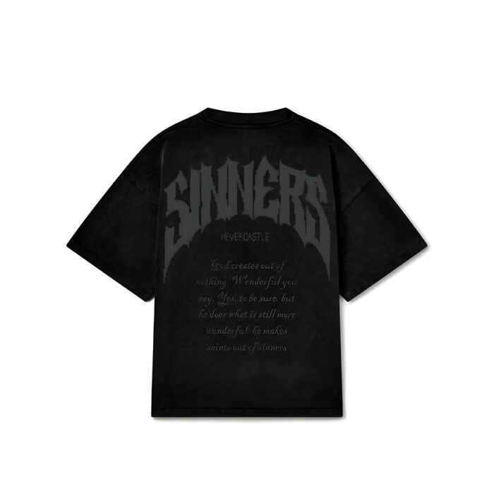 "SINNERS" Black Oversized Acid Washed Tshirt