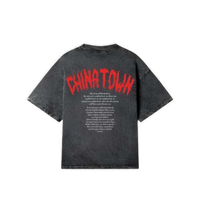 "CHINATOWN" Coal Oversized Acid Washed Tshirt