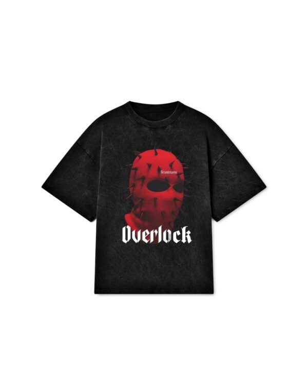 "OVERLOCK" Black Oversized Acid Washed Tshirt