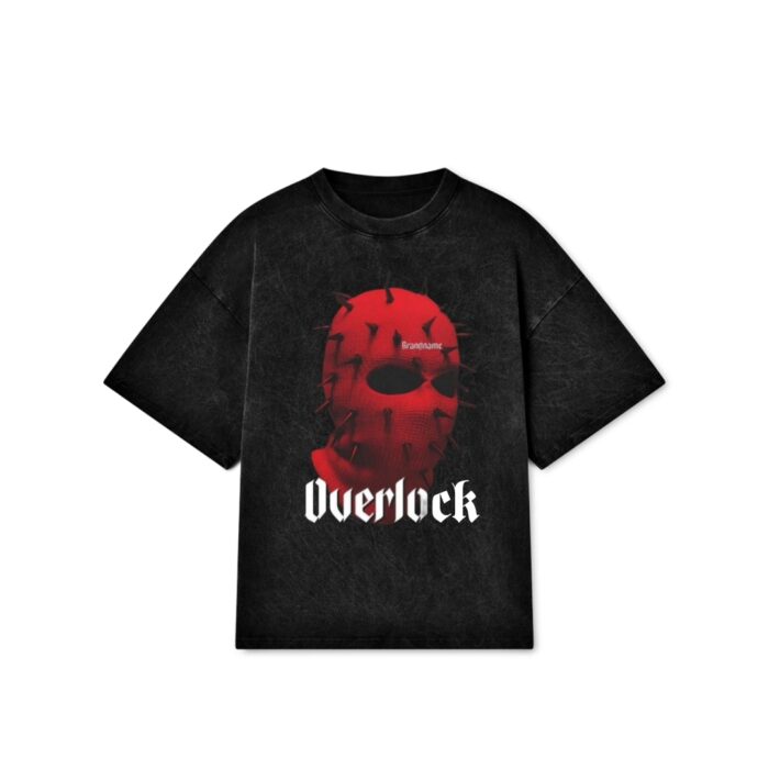 "OVERLOCK" Black Oversized Acid Washed Tshirt