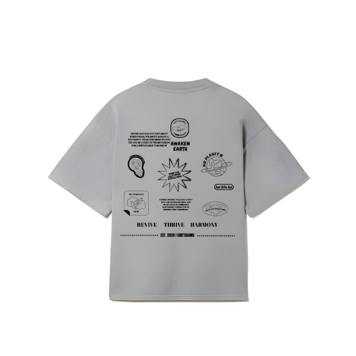 "AWAKEN EARTH" Silver Oversized Tshirt