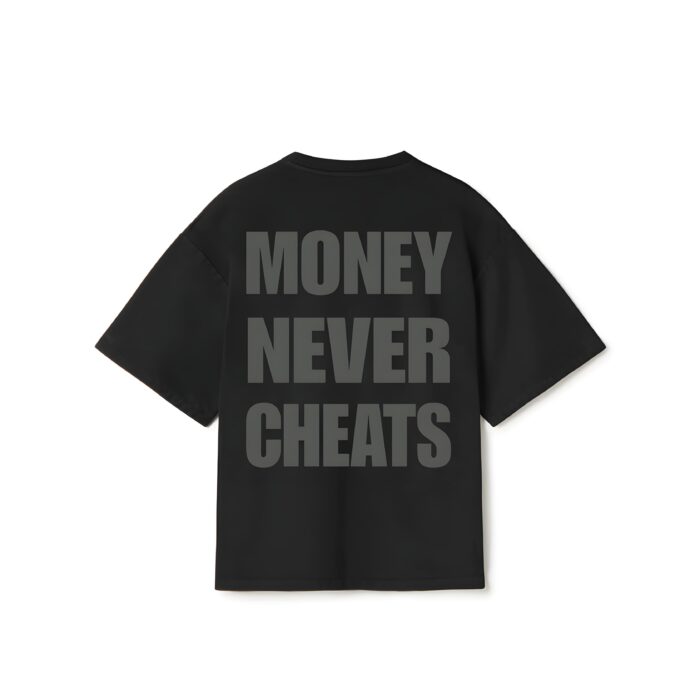 "MONEY NEVER CHEATS" Black Oversized Tshirt