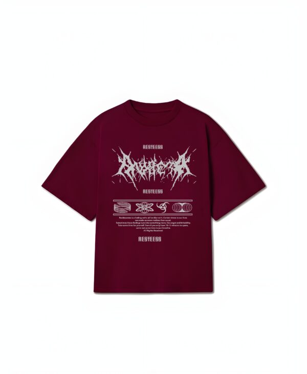 "RESTLESS" Maroon Oversized Tshirt