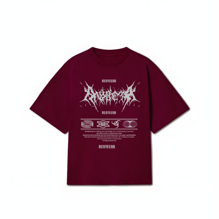 "RESTLESS" Maroon Oversized Tshirt