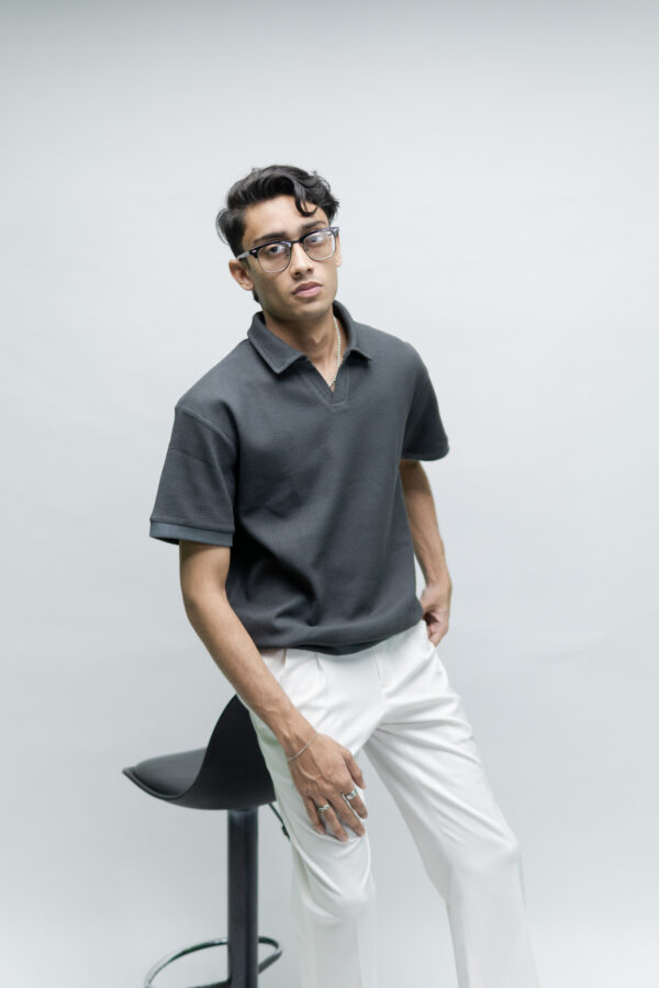 Faded Black Semi Oversized Thermal Polo