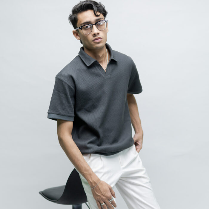 Faded Black Semi Oversized Thermal Polo