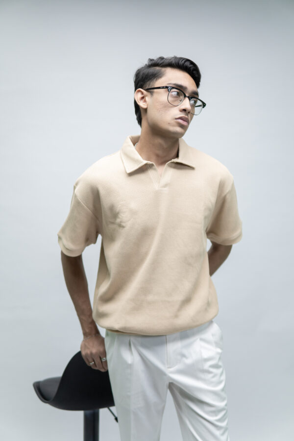 Beige Semi Oversized Thermal Polo