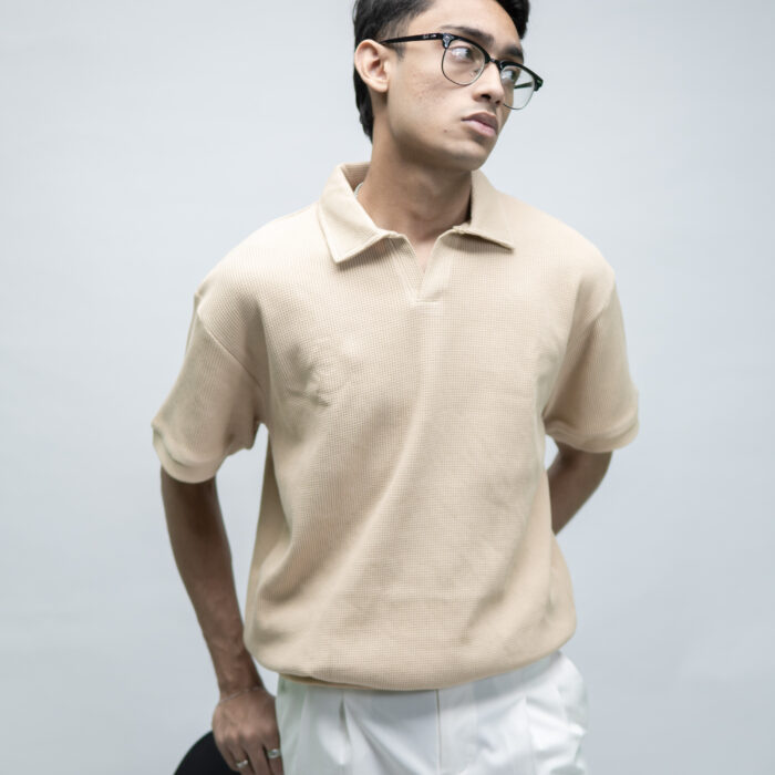 Beige Semi Oversized Thermal Polo