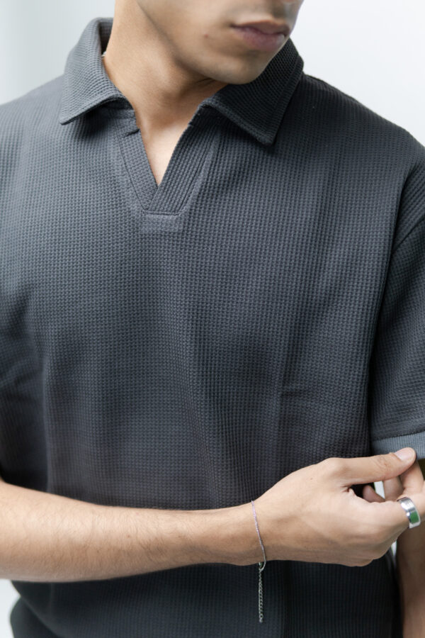 Faded Black Semi Oversized Thermal Polo - Image 2