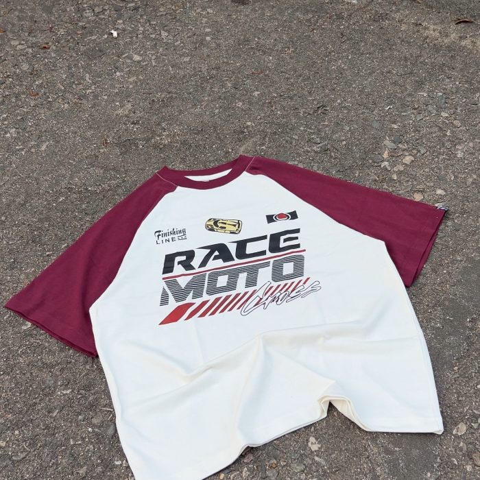 Off white- Maroon Raglan Oversized Tshirt
