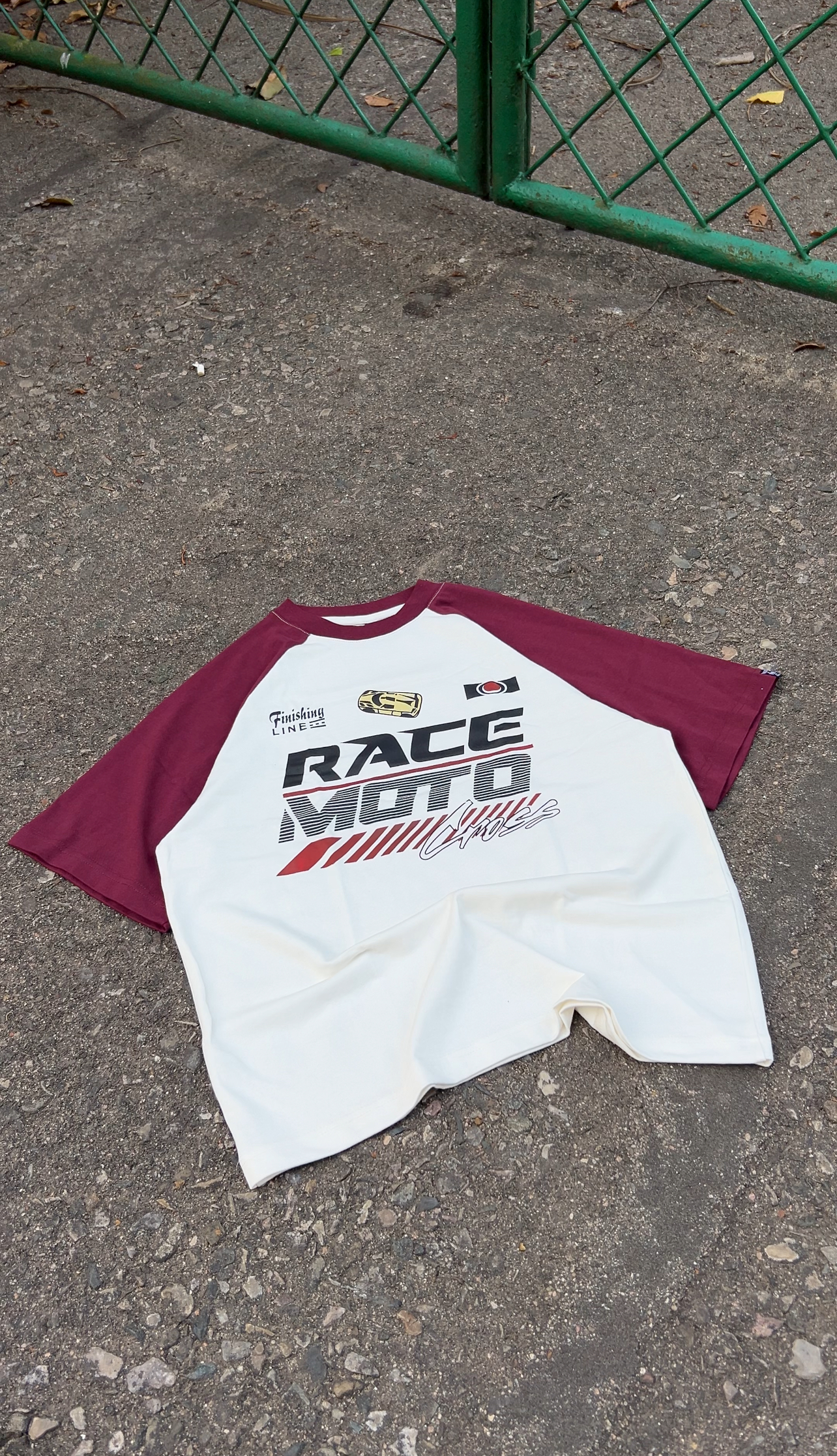 Off white- Maroon Raglan Oversized Tshirt