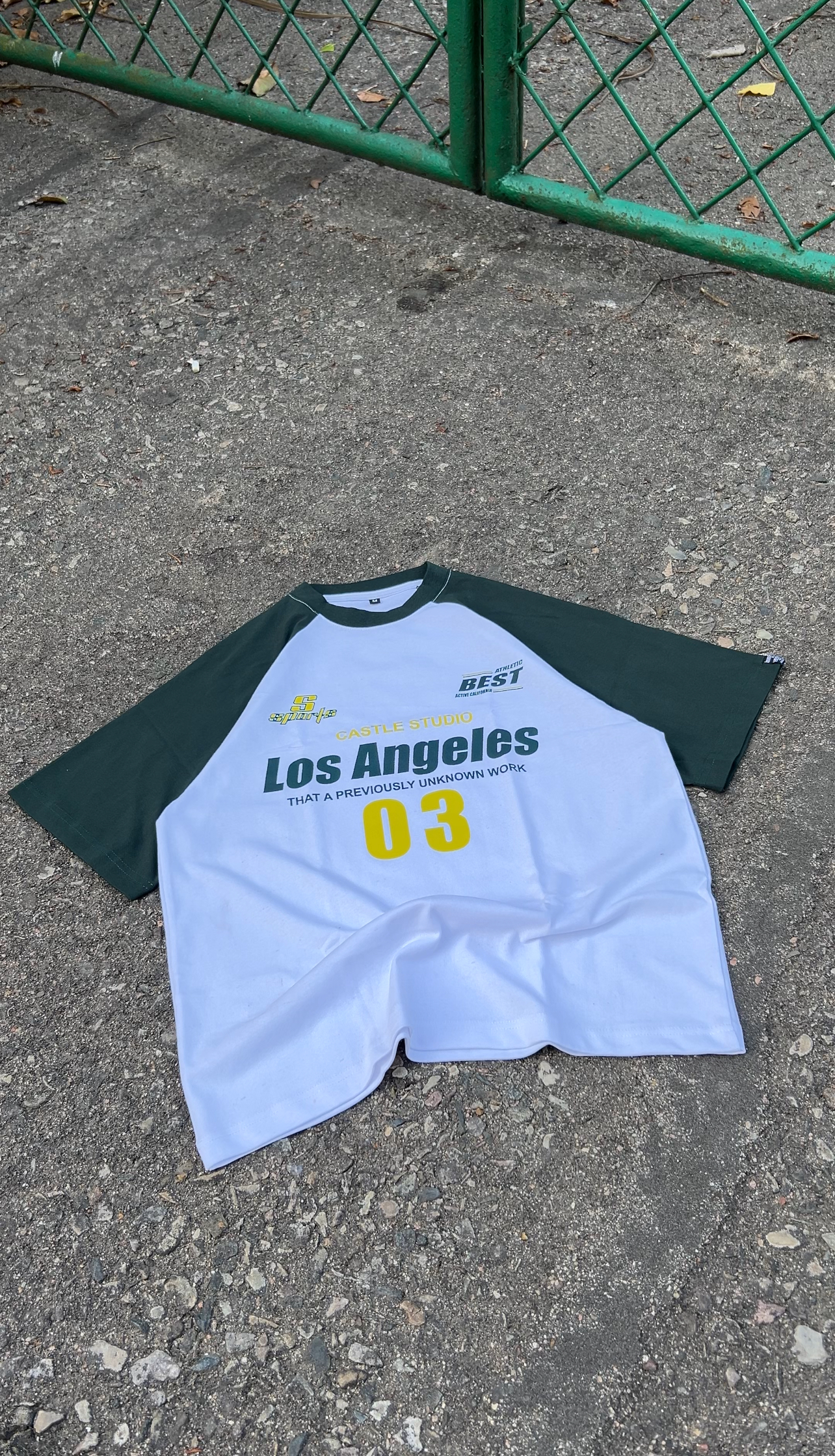 White-Green Raglan Oversized Tshirt