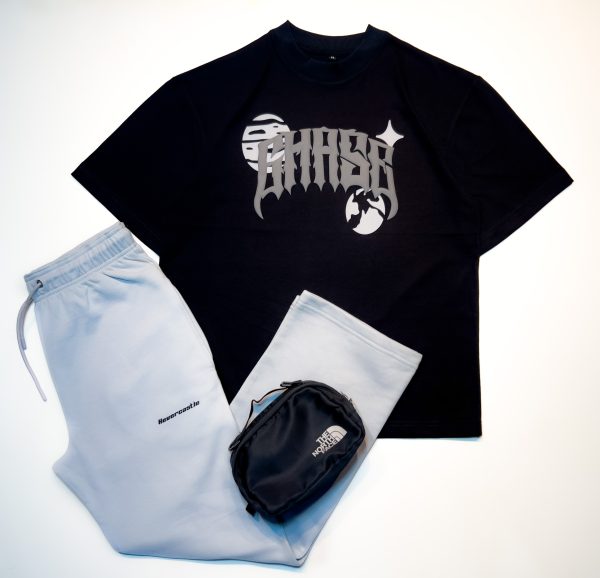 "CHASE" Puff Printed Black Oversized Tshirt