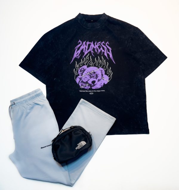 "SADNESS" Black Oversized Acid Washed Tshirt