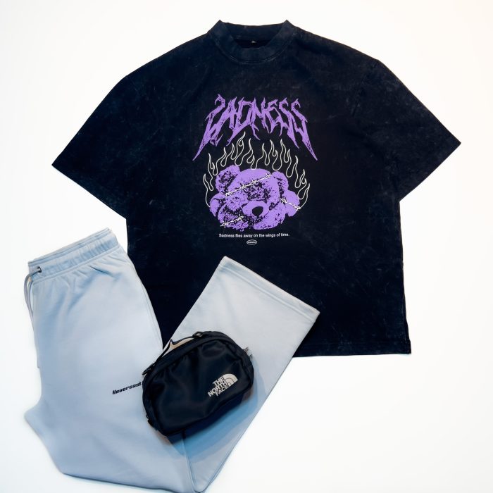 "SADNESS" Black Oversized Acid Washed Tshirt