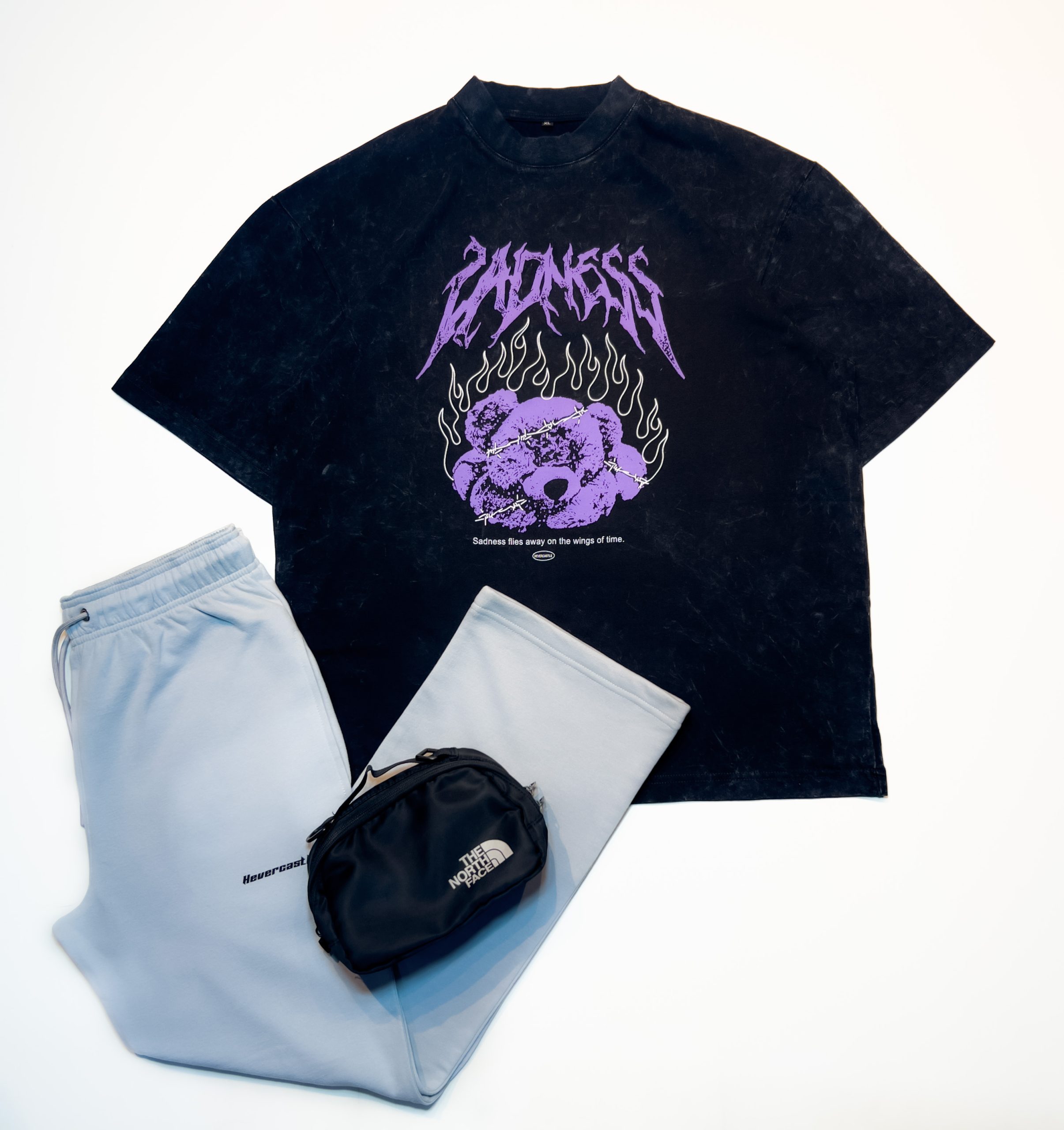 "SADNESS" Black Oversized Acid Washed Tshirt