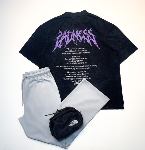 "SADNESS" Black Oversized Acid Washed Tshirt - Image 2
